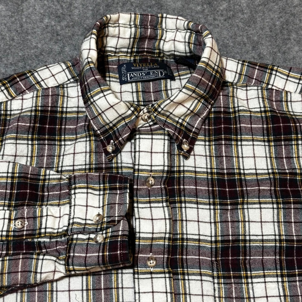 Vtg Viyella Lands End Shirt Mens L Plaid Wool Blend Cabincore Heritage 90s
